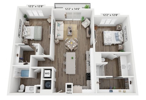 Floor plan for 2 beds, 2 baths, 1150 sqft
